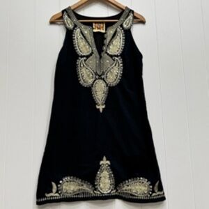 Black Mini Dress with Gold Embellishment - Women's